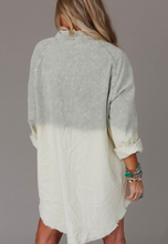 Load image into Gallery viewer, Pre-Order Gray Gradient Long Sleeve Button Up Raw Hem Denim Dress