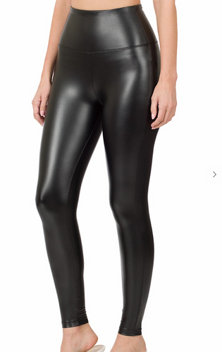 Black High Rise Faux Leather Leggings