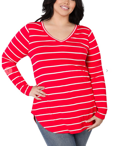 Red & White Dolphin Hem Top