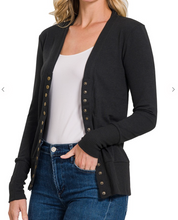 Load image into Gallery viewer, Long Sleeve Black Snap Cardigan