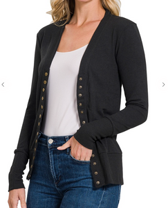 Long Sleeve Black Snap Cardigan