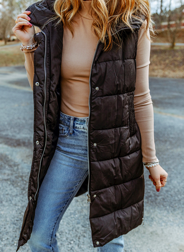 Hooded Long Quilted Vest Coat