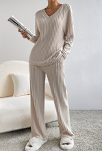 Load image into Gallery viewer, Pre-Order Ribbed Knit V Neck Slouchy Two-piece Outfit