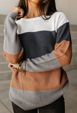 Load image into Gallery viewer, Pre-Order Color Block Knitted O-neck Pullover Sweater