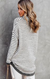 Pre-Order Striped Turtleneck Loose Sweater