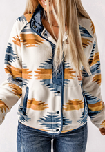 Load image into Gallery viewer, Pre-Order Western Aztec Snap Buttoned Fleece Jacket