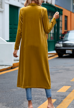 Load image into Gallery viewer, Pre-Order Yellow Velvet Open Front Pocketed Long Cardigan