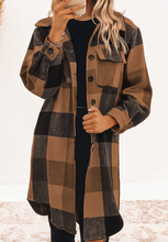 Load image into Gallery viewer, Plaid Button-Down Flap Pocket Long Shacket