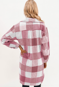 Plaid Button-Down Flap Pocket Long Shacket