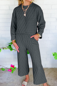 Pre-Order Quilted Long Sleeve Wide Leg Pants Set