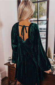 Back Square Neck Velvet Babydoll Dress