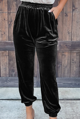Pre-Order Black Solid Velvet Jogger Pants