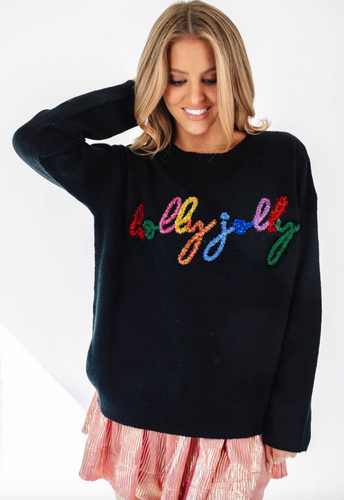 Black Holly Jolly Knit Sweater