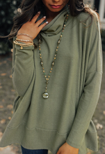 Load image into Gallery viewer, Jungle Green Cowl Neck Shift Tunic Top