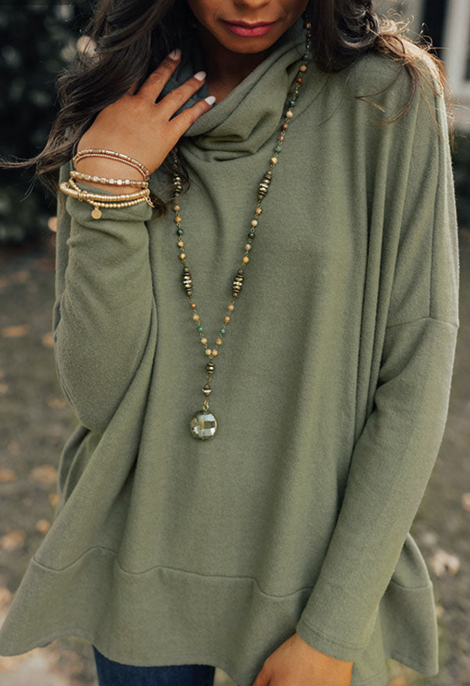 Jungle Green Cowl Neck Shift Tunic Top