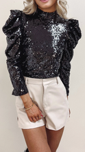 Load image into Gallery viewer, Sequin Mock Neck Bubble Sleeve Top