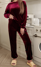 Load image into Gallery viewer, Fiery Red Solid Velvet Two Piece Lounge Set