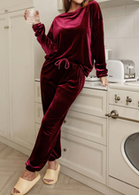 Load image into Gallery viewer, Fiery Red Solid Velvet Two Piece Lounge Set