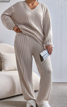 Load image into Gallery viewer, Pre-Order Ribbed Knit V Neck Slouchy Two-piece Outfit