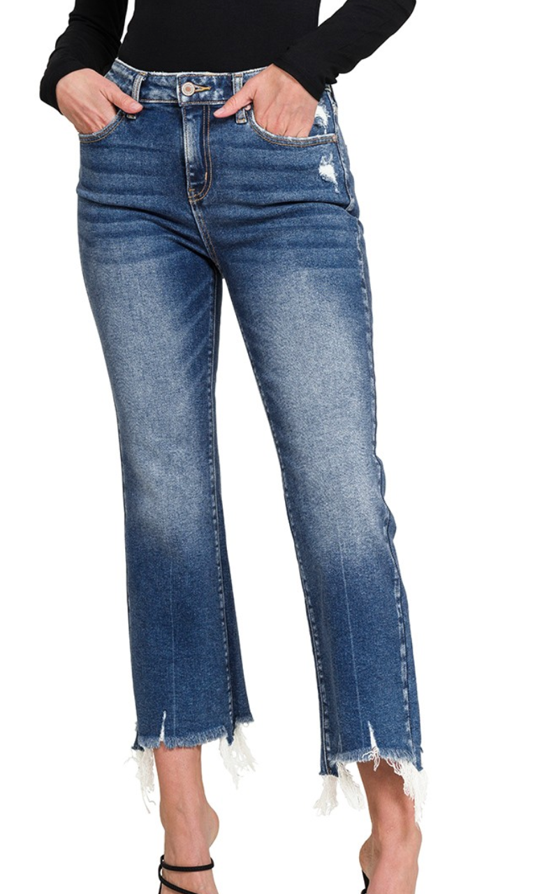 KICK CROP FLARE DENIM PANTS