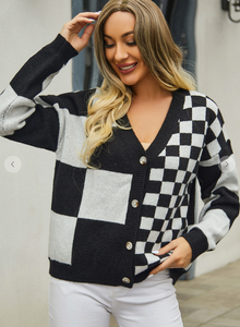 Black & White Checkered Cardigan