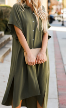 Load image into Gallery viewer, Pre-Order Green Loose High Low Side Slits Short Sleeve Shirt Dress