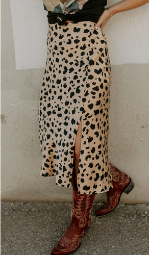 Pre-Order Khaki Leopard Print Side Split Midi Skirt