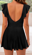 Load image into Gallery viewer, Pre-Order Black Cut Out Ruffle Crossed One Piece Swimdress