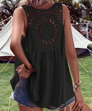 Load image into Gallery viewer, Pre-Order Black Bohemian Crochet Patchwork Sleeveless Tunic