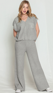 Pre-Order V Neck Sweater and Wide Leg Pants Set