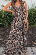 Load image into Gallery viewer, Black Boho Retro Printed Spaghetti Strap V Neck Maxi Dress