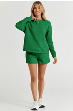 Load image into Gallery viewer, Green Textured Long Sleeve Top and Drawstring Shorts Set