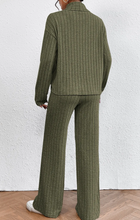 Load image into Gallery viewer, Jungle Green Ribbed Knit High Neck Loose Top and Pants Set