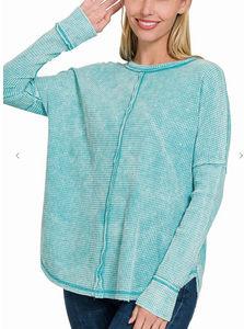 Ice Blue OVERSIZED BABY WAFFLE LONG SLEEVE TOP