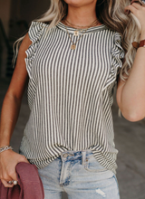 Load image into Gallery viewer, Pre-Order Gray Crew Neck Ruffled Striped Tank Top