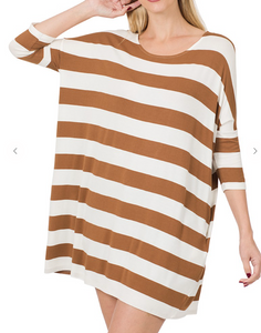 STRIPE FABRIC DROP SHOULDER BOXY TOP