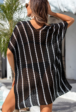 Load image into Gallery viewer, Striped Crochet Loose Fit V Neck Beach Cover Up