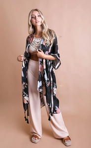 Black Wallflower Bloom Kimono w/ Tassels