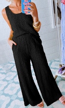 Load image into Gallery viewer, Pre-Order Black Crinkled U Neck Tank and Wide Leg Pants Set