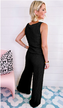 Load image into Gallery viewer, Pre-Order Black Crinkled U Neck Tank and Wide Leg Pants Set