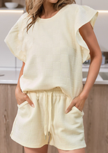 Load image into Gallery viewer, Pre-Order Textured Ruffled Sleeve Tee and Drawstring Shorts Set