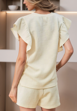 Load image into Gallery viewer, Pre-Order Textured Ruffled Sleeve Tee and Drawstring Shorts Set