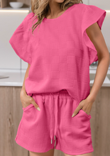 Load image into Gallery viewer, Pre-Order Textured Ruffled Sleeve Tee and Drawstring Shorts Set