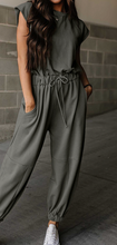 Load image into Gallery viewer, Pre-Order Cap Sleeve Open Back Drawstring Jogger Jumpsuits