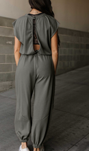 Load image into Gallery viewer, Pre-Order Cap Sleeve Open Back Drawstring Jogger Jumpsuits