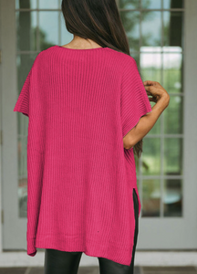 Pink Sleeve Side Slit Oversized Sweater