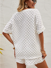 Load image into Gallery viewer, Pre-Order White Textured Split Neck Top and Drawstring Shorts Set