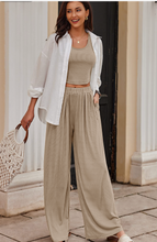 Load image into Gallery viewer, Pre-Order Textured Sleeveless Crop Top and Wide Leg Pants Outfit