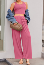 Load image into Gallery viewer, Pre-Order Textured Sleeveless Crop Top and Wide Leg Pants Outfit