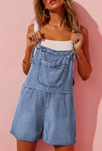 Load image into Gallery viewer, Pre-Order Light Blue Grommet Tie Straps Casual Denim Romper